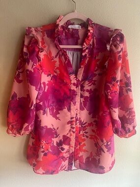 First Love Pink Blouse with Magenta and Red Floral Print
